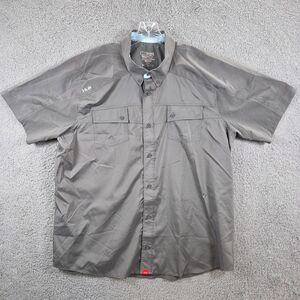 Huk Performance Men's Fishing Button Down Vented Short Sleeve Gray Shirt Size XL